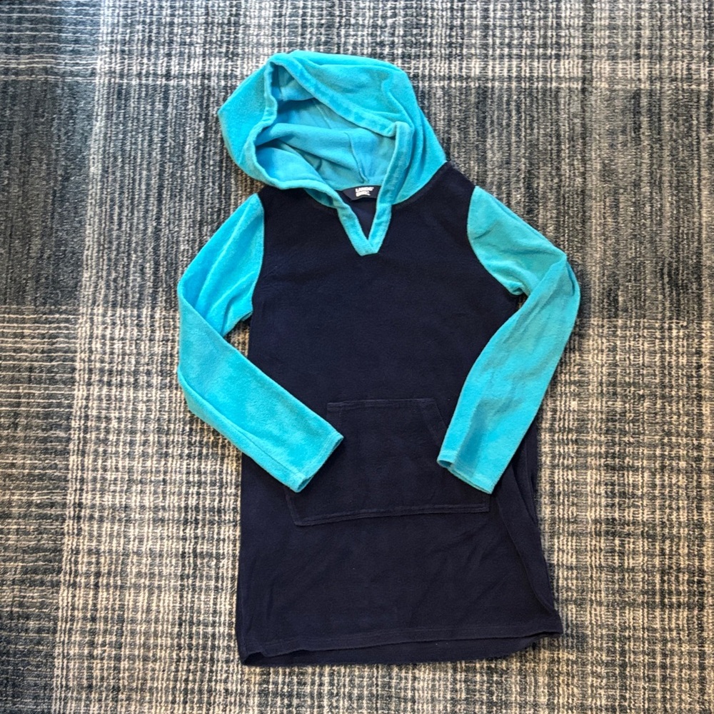 Lands' End Kids Small 6-7 Navy and Teal Hooded Terry Swim Cover Up